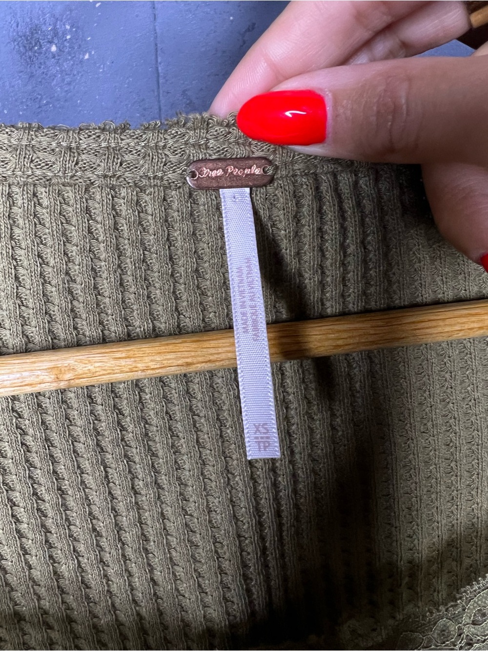 Free People Olive Lace-Trim Waffle Button Cardigan XS - Picture 7 of 8